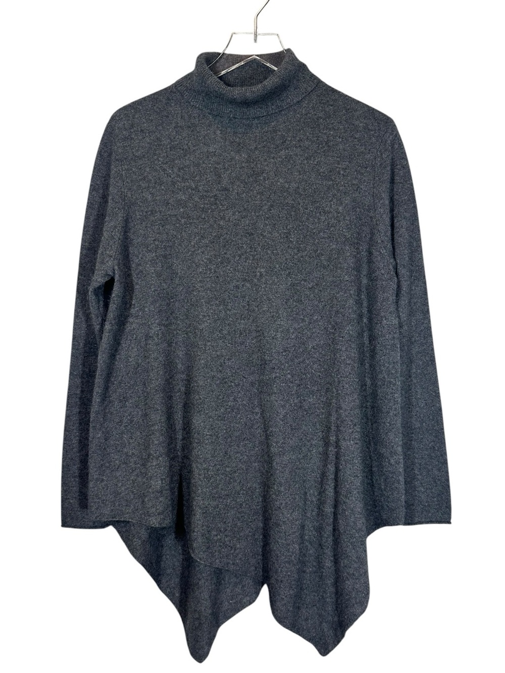 M MAGASCHONI Women's Large Grey Turtleneck Assymetrical Hem Cashmere Sweater